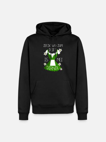 Zefix Wo Zum Deifi Is Mei Dirndl Spaß - Männer Premium Bio Hoodie - Schwarz