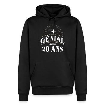Génial depuis 20 ans - Sweat à capuche Premium bio Homme - noir - Devant - Nico (187cm)