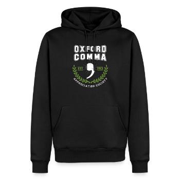 Police de grammaire Oxford Comma Appreciation Society - Sweat à capuche Premium bio Homme - noir - Devant - Nico (187cm)