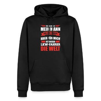Mein Mann ist ein LKW-Fahrer - Männer Premium Bio Hoodie - Schwarz - Vorne - Nico (187cm)