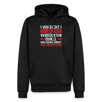 Ich habe einen verrückten Onkel - Männer Premium Bio Hoodie - Schwarz - Vorne - Nico (187cm)