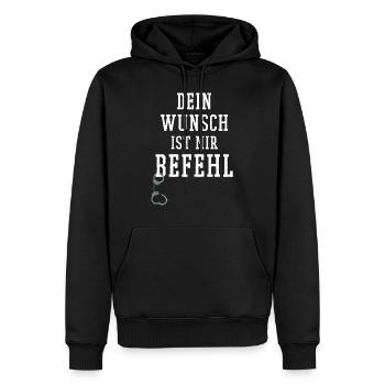 BDSM Shirt Dein Wunsch ist mir Befehl Handschellen - Männer Premium Bio Hoodie - Schwarz - Vorne - Nico (187cm)