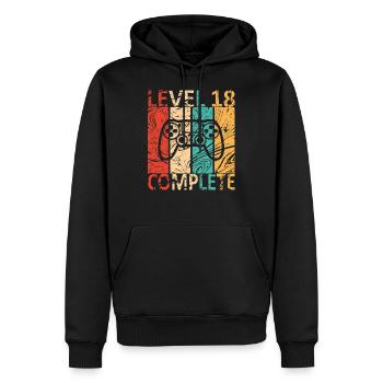 Level 18 completed 18th Birthday Gamer Gift - Men’s Premium Organic Hoodie - black - Front - Nico (187cm)