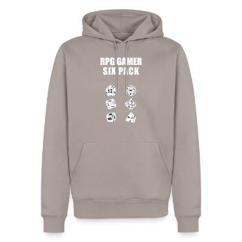 RPG Dice D20 Cube W20 Pen and Paper Fitness - Men’s Premium Organic Hoodie - taupe - Front - Nico (187cm)