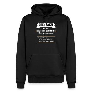 Drei Sätze lange glückliche Ehe garantieren lustig - Männer Premium Bio Hoodie - Schwarz - Vorne - Nico (187cm)