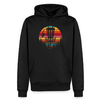 Disc Golf Retro Vintage Frisbee - Men’s Premium Organic Hoodie - black - Front - Nico (187cm)