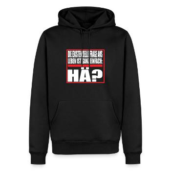 Die Existenzielle Frage ans Leben lustige Sprüche - Männer Premium Bio Hoodie - Schwarz - Vorne - Nico (187cm)