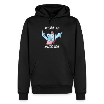 Einen Scheiß muss ich witziges Einhorn Motiv - Männer Premium Bio Hoodie - Schwarz - Vorne - Nico (187cm)
