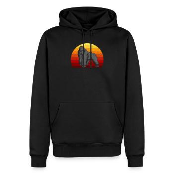 Singe gorille rétro des années 70 et 80 à dos argenté - Sweat à capuche Premium bio Homme - noir - Devant - Nico (187cm)