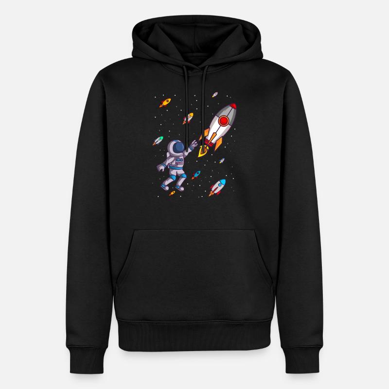 Fusées spatiales avec des astronautes - Sweat à capuche Premium bio Homme - noir