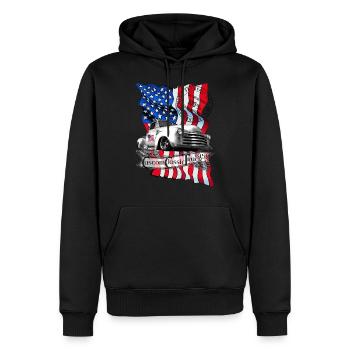 Drapeau USA 1950 camion classique vintage personnalisé - Sweat à capuche Premium bio Homme - noir - Devant - Nico (187cm)