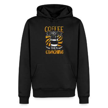 Coach Gift Coffee First puis Coaching Coffee - Sweat à capuche Premium bio Homme - noir - Devant - Nico (187cm)