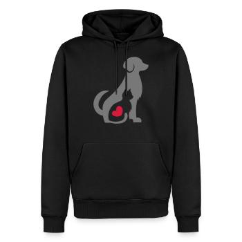 Cat and Dog / Geschenkidee Tierfreunde / Herz - Männer Premium Bio Hoodie - Schwarz - Vorne - Nico (187cm)
