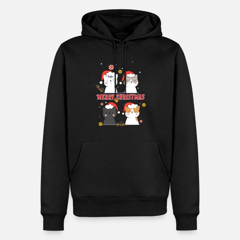 Frohe Weihnachten Katze - Männer Premium Bio Hoodie - Schwarz