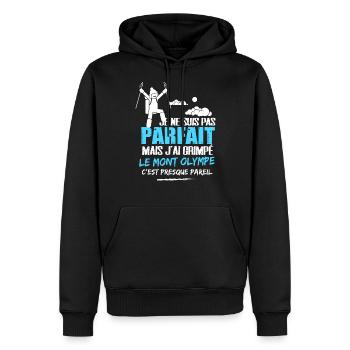 Mont Olympe cadeau drôle alpiniste - Sweat à capuche Premium bio Homme - noir - Devant - Nico (187cm)