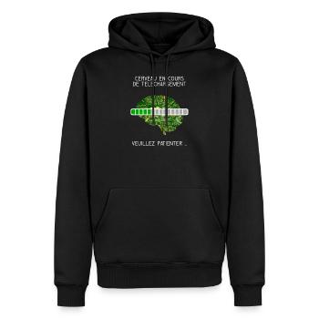 Cerveau en cours de téléchargement t-shirt humour - Sweat à capuche Premium bio Homme - noir - Devant - Nico (187cm)