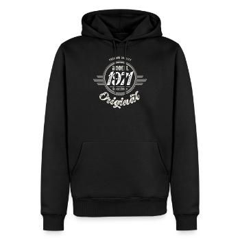 Modèle d'insigne vintage original 1971 anniversaire 50 - Sweat à capuche Premium bio Homme - noir - Devant - Nico (187cm)