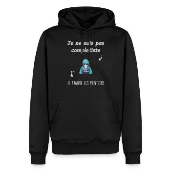 Je ne suis pas complotiste - Sweat à capuche Premium bio Homme - noir - Devant - Nico (187cm)