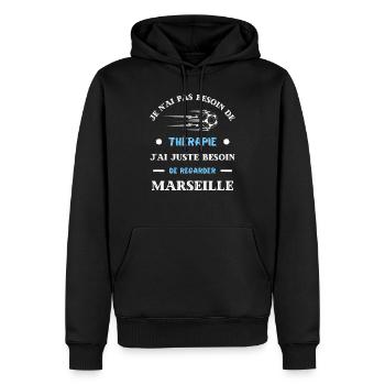 t shirt therapie marseille foot humour marseillais - Sweat à capuche Premium bio Homme - noir - Devant - Nico (187cm)