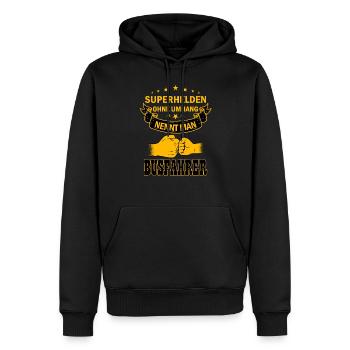 Busfahrer Superhelden Bus Schulbus Arbeit Spruch - Männer Premium Bio Hoodie - Schwarz - Vorne - Nico (187cm)
