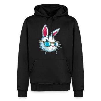 Visage mignon de lapin de Pâques utilisant le cadeau en verre de léopard - Sweat à capuche Premium bio Homme - noir - Devant - Nico (187cm)