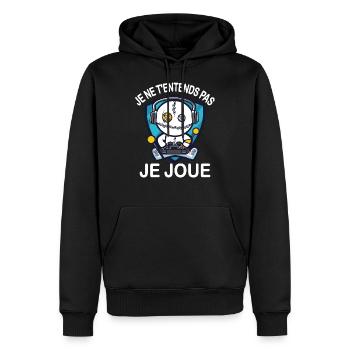 Je ne t'entends pas je joue - Sweat à capuche Premium bio Homme - noir - Devant - Nico (187cm)