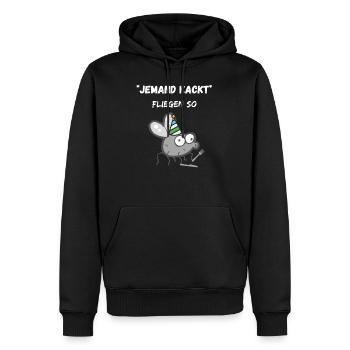 Jemand Kackt - Fliegen so, lustiger Spruch Witz - Männer Premium Bio Hoodie - Schwarz - Vorne - Nico (187cm)