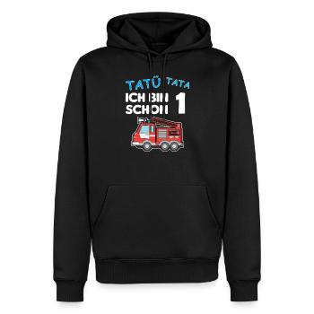 Ich bin schon 1 | 1. Geburtstag Feuerwehr Jungen - Männer Premium Bio Hoodie - Schwarz - Vorne - Nico (187cm)