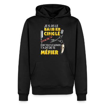 Barbier, métier humour - Sweat à capuche Premium bio Homme - noir - Devant - Nico (187cm)