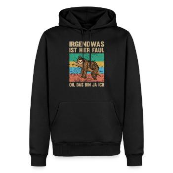 Faultier | Irgendwas ist faul hier - Männer Premium Bio Hoodie - Schwarz - Vorne - Nico (187cm)