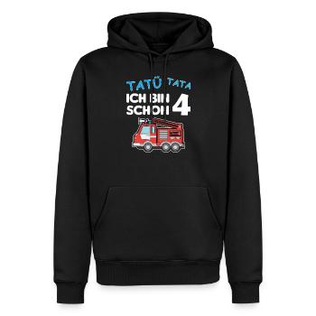 Ich bin schon 4 | 4. Geburtstag Feuerwehr Jungen - Männer Premium Bio Hoodie - Schwarz - Vorne - Nico (187cm)