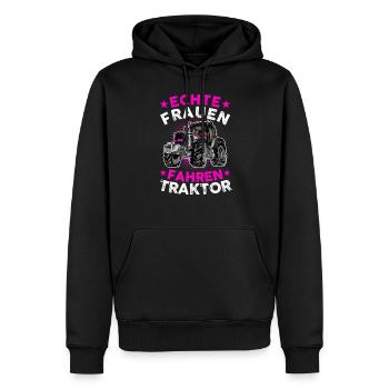 Echte Frauen fahren Traktor | Landwirt Sprüche - Männer Premium Bio Hoodie - Schwarz - Vorne - Nico (187cm)