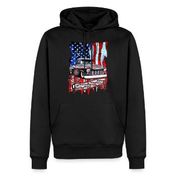 V8 vintage camion sur drapeau américain élégant - Sweat à capuche Premium bio Homme - noir - Devant - Nico (187cm)