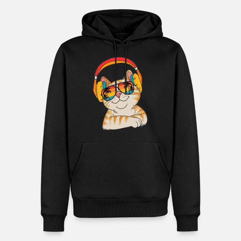 Chat-ami Chat Face avec écouteurs - Sweat à capuche Premium bio Homme - noir