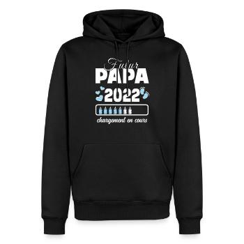 Papa chargement en cours 2022. futur bébé - Sweat à capuche Premium bio Homme - noir - Devant - Nico (187cm)