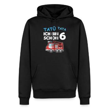 Ich bin schon 6 | 6. Geburtstag Feuerwehr Jungen - Männer Premium Bio Hoodie - Schwarz - Vorne - Nico (187cm)