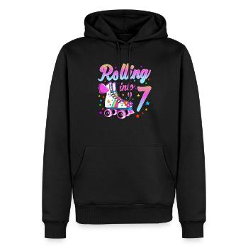Kinder Geburtstagsshirt 7. Geburtstag Rollschuhe - Männer Premium Bio Hoodie - Schwarz - Vorne - Nico (187cm)