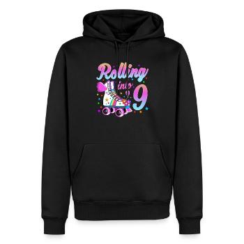 Kinder Geburtstagsshirt 9. Geburtstag Rollschuhe - Männer Premium Bio Hoodie - Schwarz - Vorne - Nico (187cm)