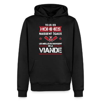 mangeur de viande | cadeau pas végan | viandard - Sweat à capuche Premium bio Homme - noir - Devant - Nico (187cm)