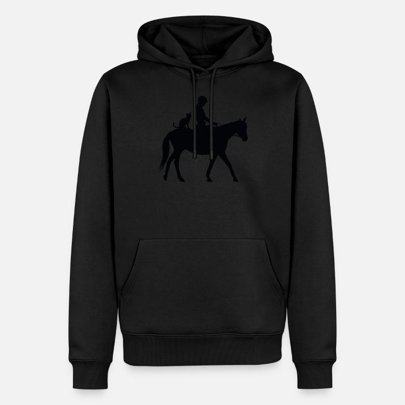 Cavalière Cheval et chat - Sweat à capuche Premium bio Homme - noir