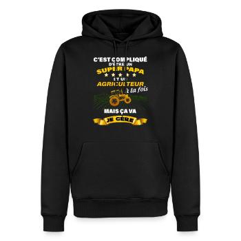 Agriculteur et super papa qui assure Cadeau père - Sweat à capuche Premium bio Homme - noir - Devant - Nico (187cm)