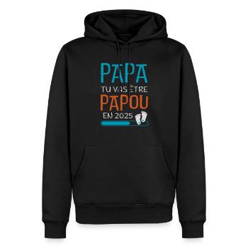 Papa Tu Vas Être Papou en 2025 Futur GrandPère - Sweat à capuche Premium bio Homme - noir - Devant - Nico (187cm)