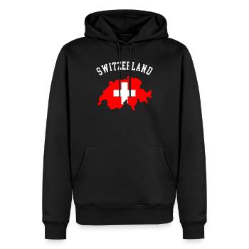Schweizer Flaggenkarte - Männer Premium Bio Hoodie - Schwarz - Vorne - Nico (187cm)