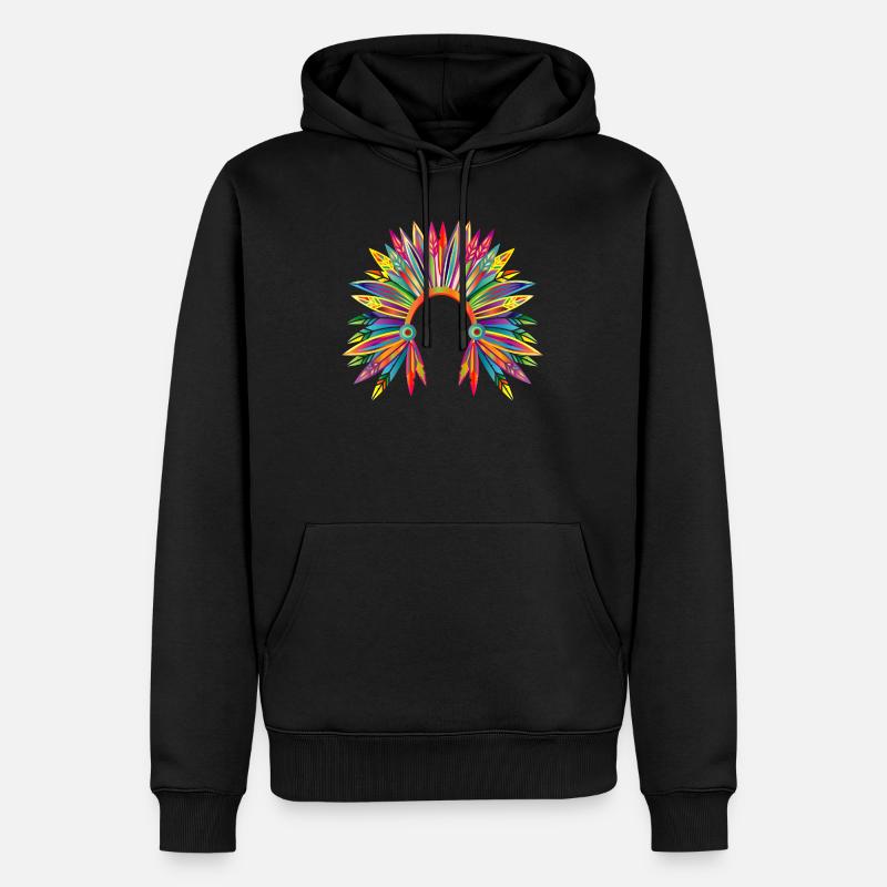 kunterbunter Kopfschmuck eines Häuptlings - Männer Premium Bio Hoodie - Schwarz