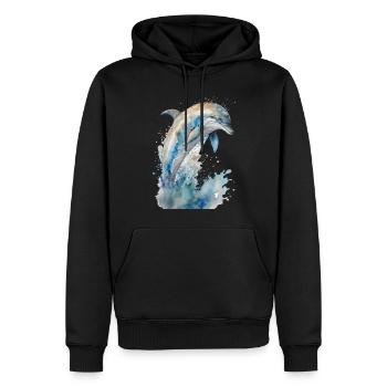 Aquarelle de dauphin Aquarelle - Sweat à capuche Premium bio Homme - noir - Devant - Nico (187cm)