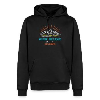 Nous n’avons pas besoin de routes. Ultra Runners - Sweat à capuche Premium bio Homme - noir - Devant - Nico (187cm)