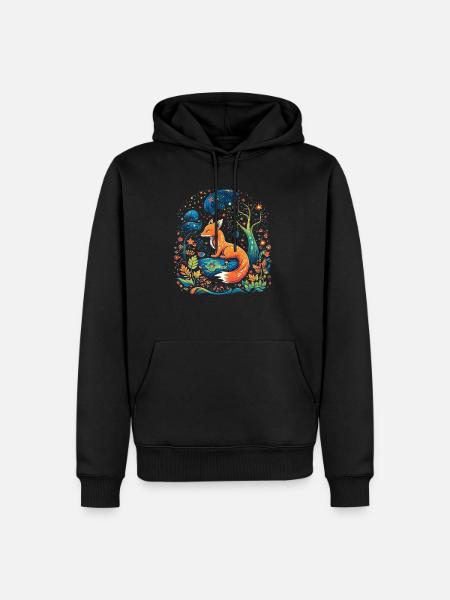 Fox Forest Moon Fable, conte de fées mythique - Sweat à capuche Premium bio Homme - noir