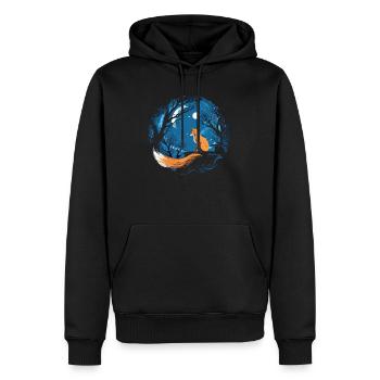 Fox Forest Moon Fable Mythical Fairy Tale - Men’s Premium Organic Hoodie - black - Front - Nico (187cm)