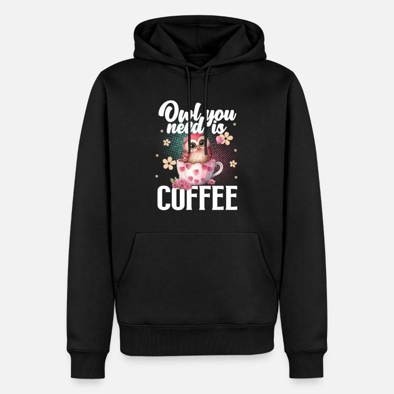 Eule Kaffee - Männer Premium Bio Hoodie - Schwarz