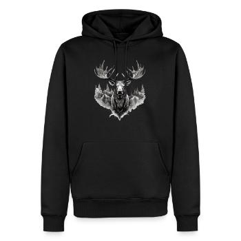 Cerf d’élan nature forêt scandinave - Sweat à capuche Premium bio Homme - noir - Devant - Nico (187cm)